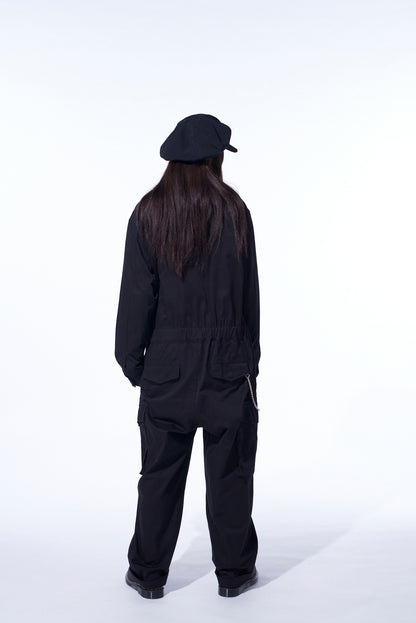 COTTON TWILL 6-POCKET ZIP-UP JUMPSUIT