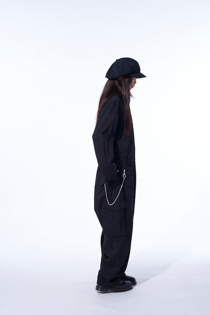 COTTON TWILL 6-POCKET ZIP-UP JUMPSUIT