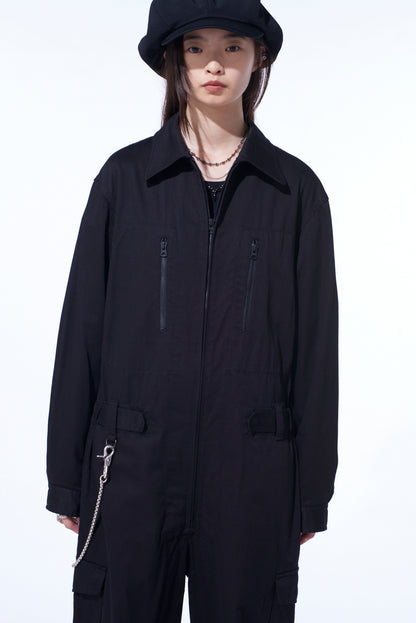 COTTON TWILL 6-POCKET ZIP-UP JUMPSUIT