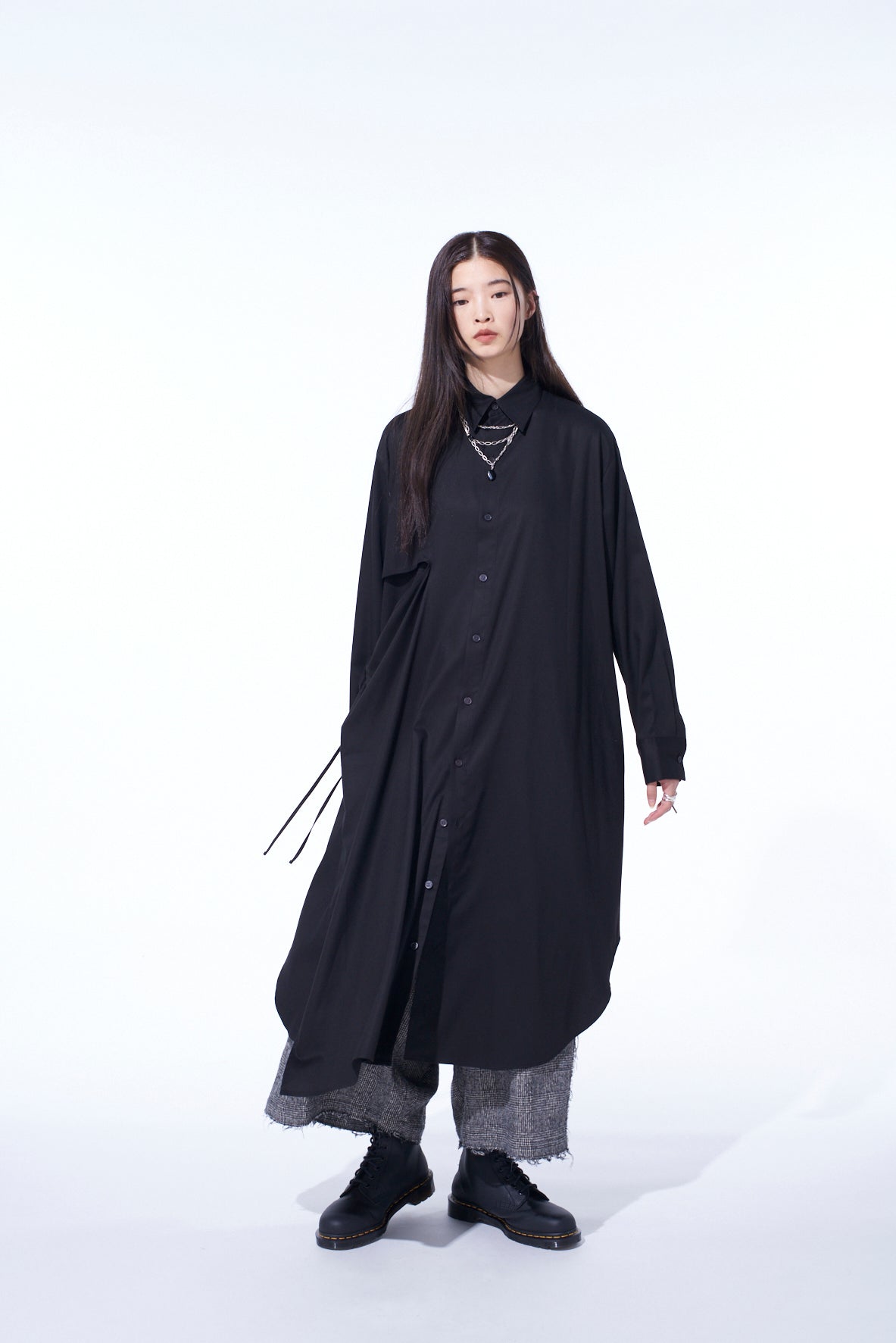 RAYON TWILL LAYERED LONG SHIRT DRESS