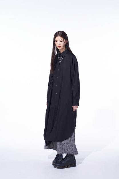 RAYON TWILL LAYERED LONG SHIRT DRESS