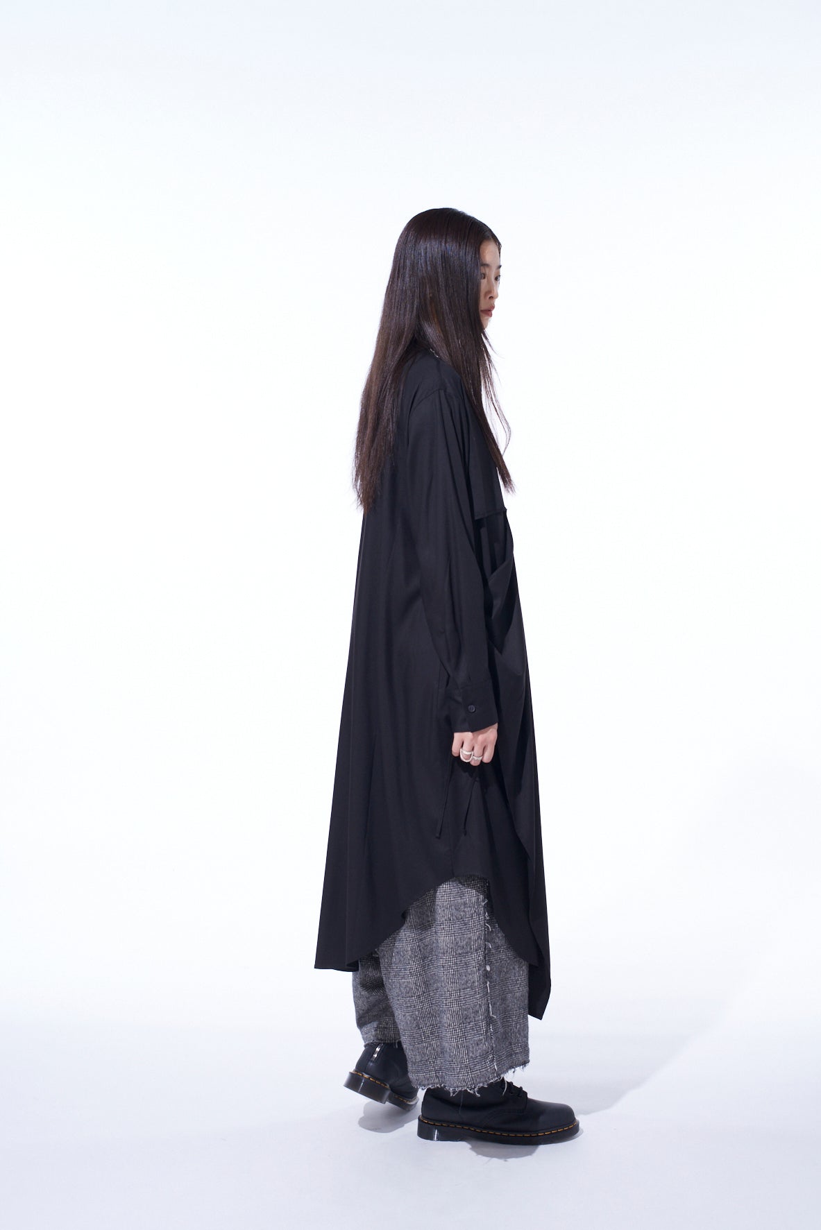 RAYON TWILL LAYERED LONG SHIRT DRESS