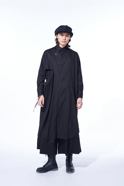 RAYON TWILL LAYERED LONG SHIRT DRESS