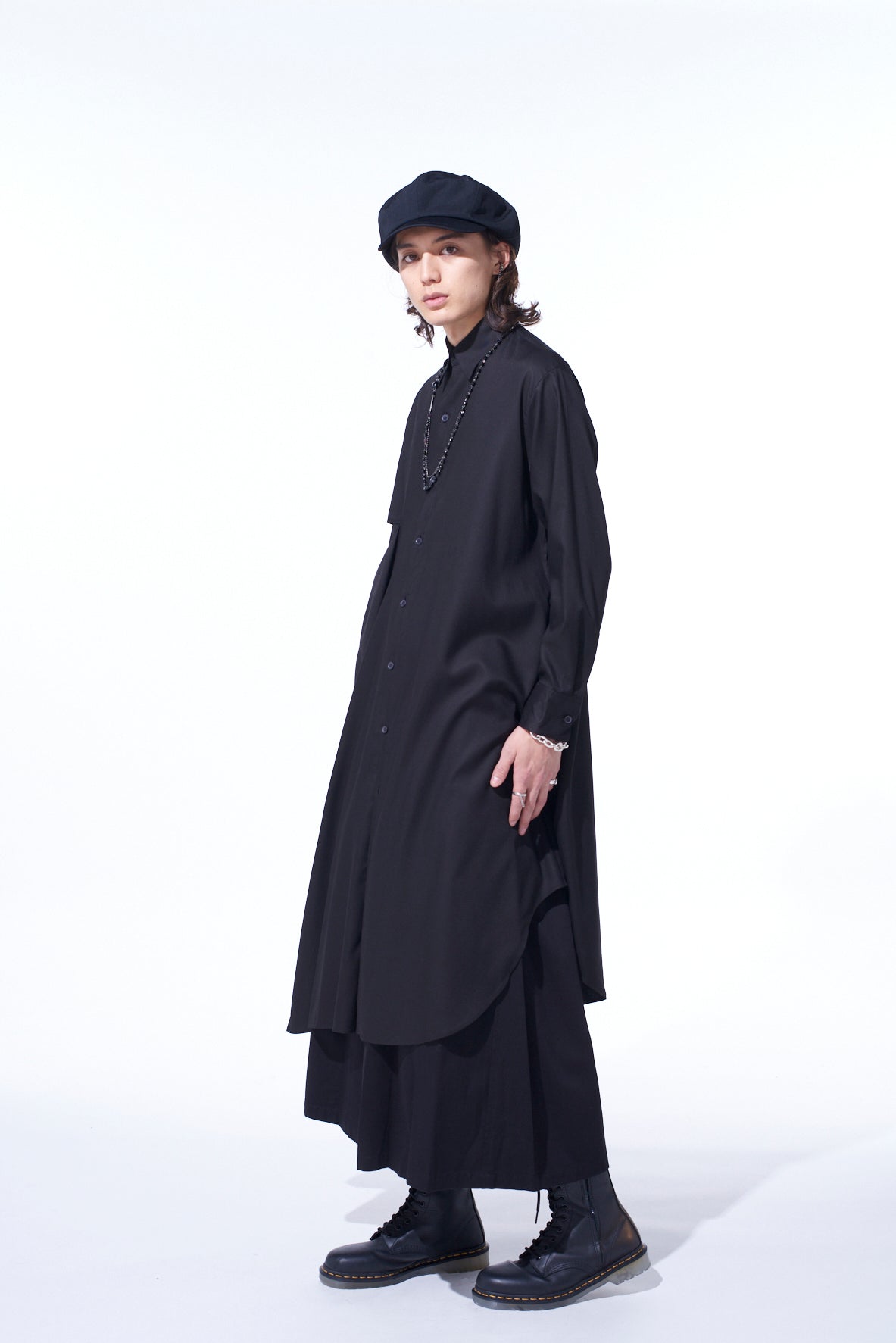 RAYON TWILL LAYERED LONG SHIRT DRESS