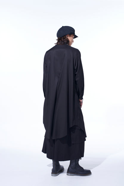 RAYON TWILL LAYERED LONG SHIRT DRESS