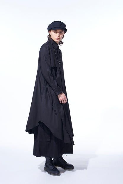 RAYON TWILL LAYERED LONG SHIRT DRESS