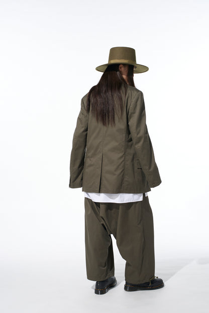 COTTON TWILL PEAKED LAPEL TAILORED JACKET