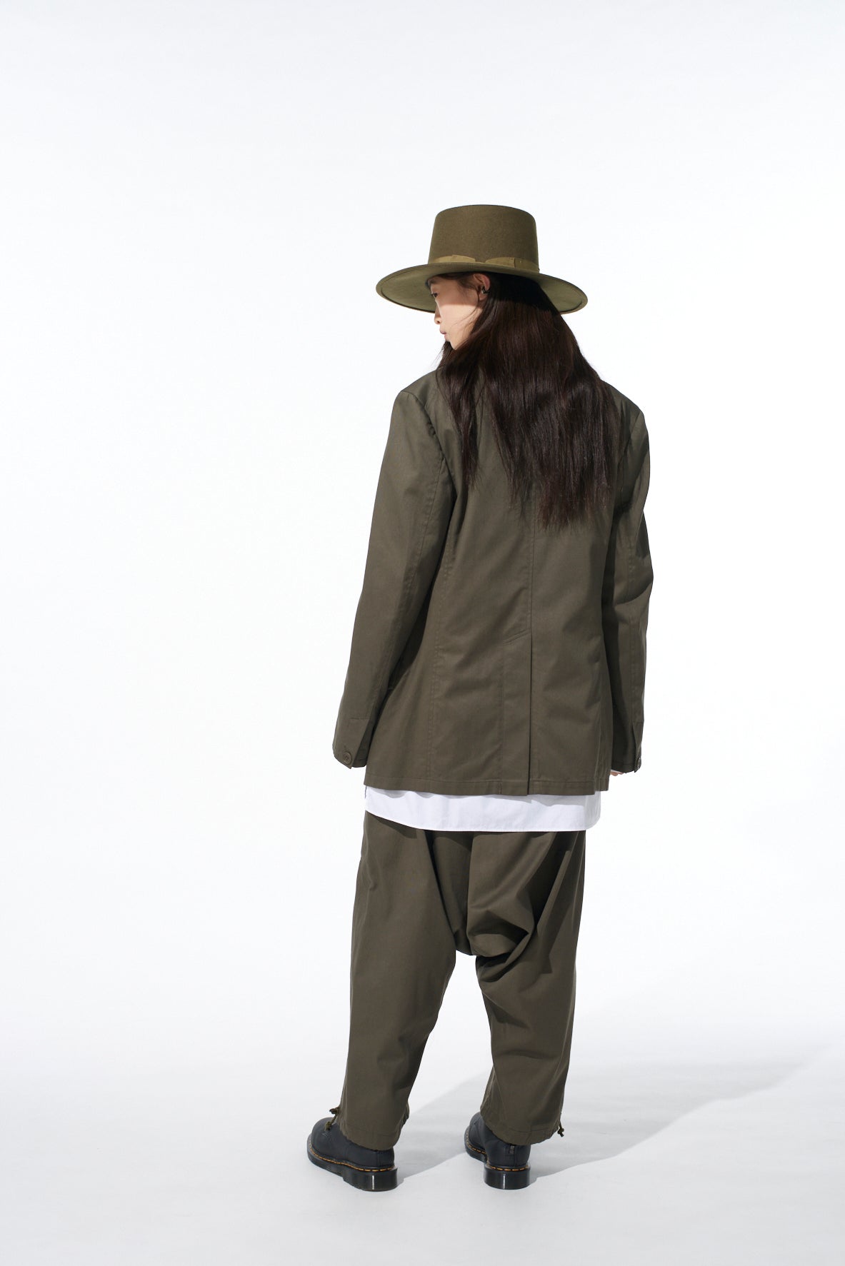 COTTON TWILL PEAKED LAPEL TAILORED JACKET