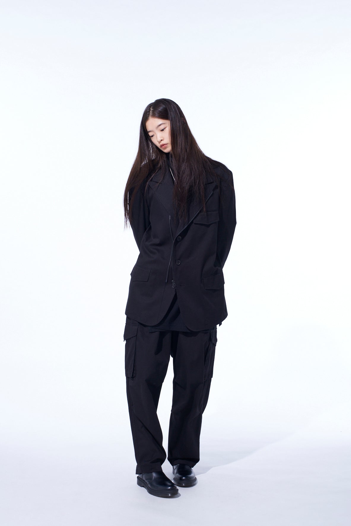 COTTON TWILL PEAKED LAPEL TAILORED JACKET