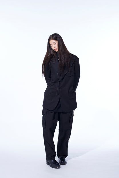 COTTON TWILL PEAKED LAPEL TAILORED JACKET