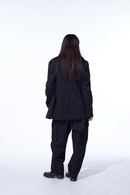 COTTON TWILL PEAKED LAPEL TAILORED JACKET