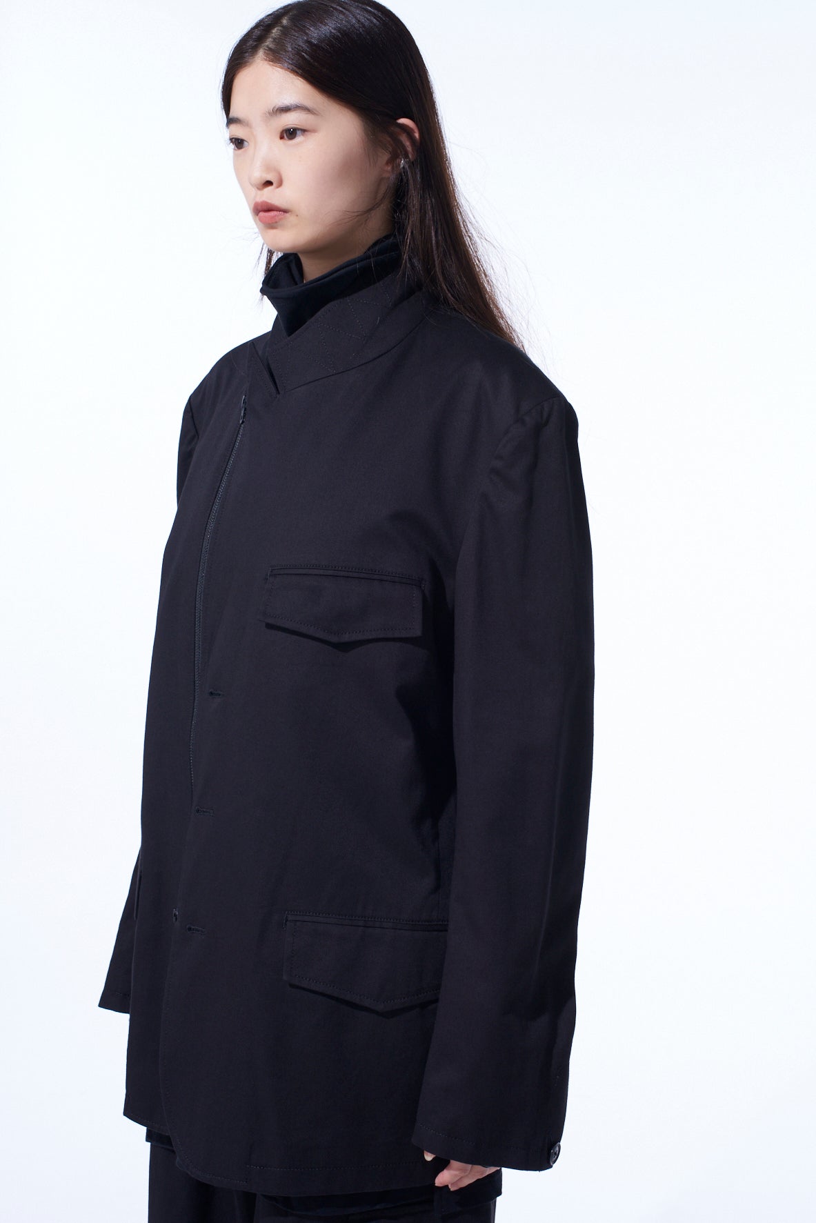 COTTON TWILL PEAKED LAPEL TAILORED JACKET