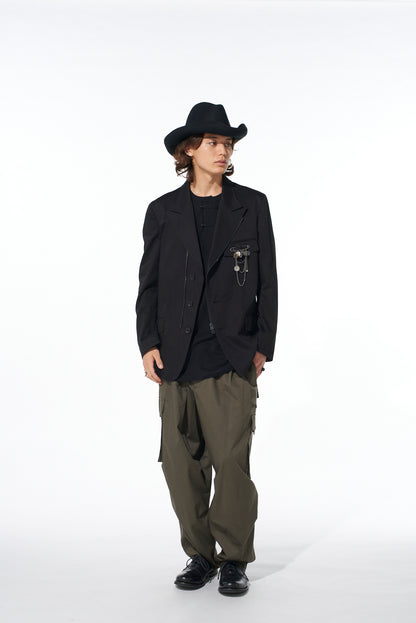 COTTON TWILL PEAKED LAPEL TAILORED JACKET