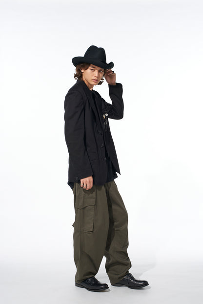 COTTON TWILL PEAKED LAPEL TAILORED JACKET