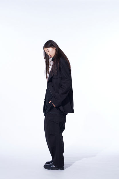 COTTON TWILL KNEE TUCK CARGO PANTS