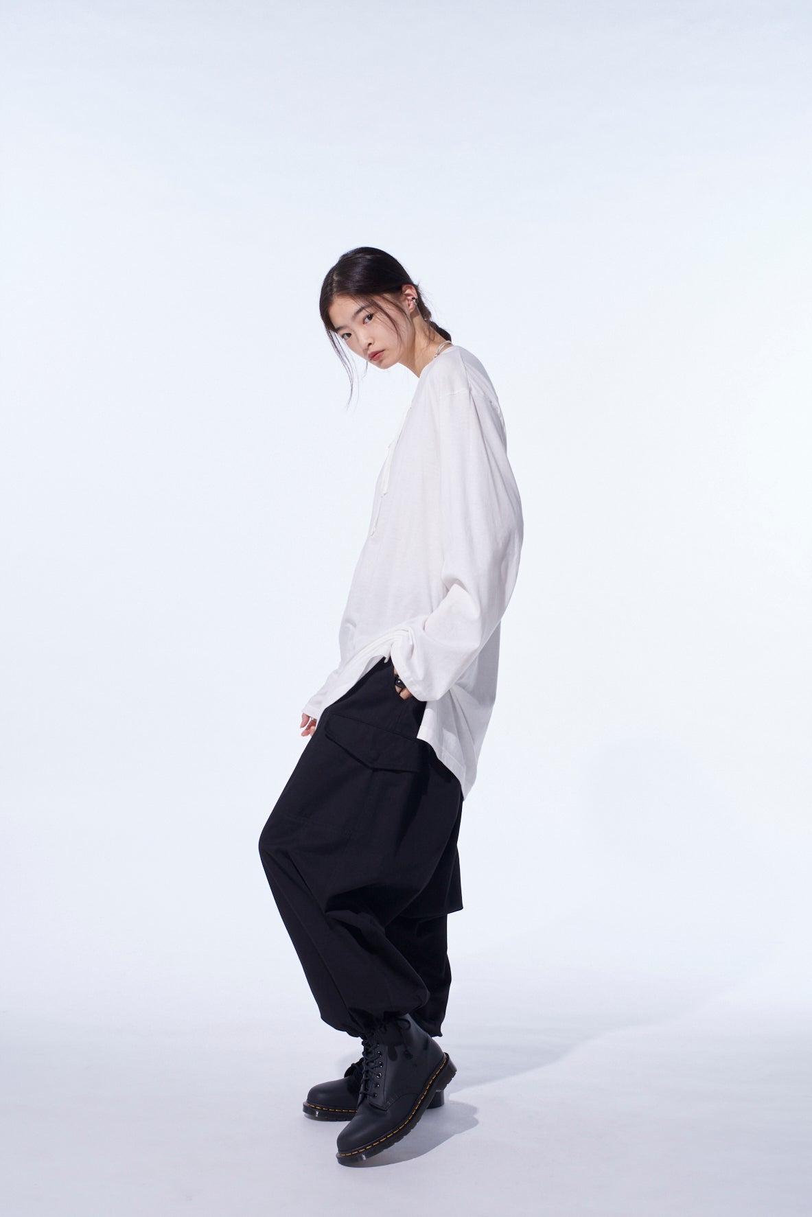 COTTON TWILL WIDE SAROUEL PANTS