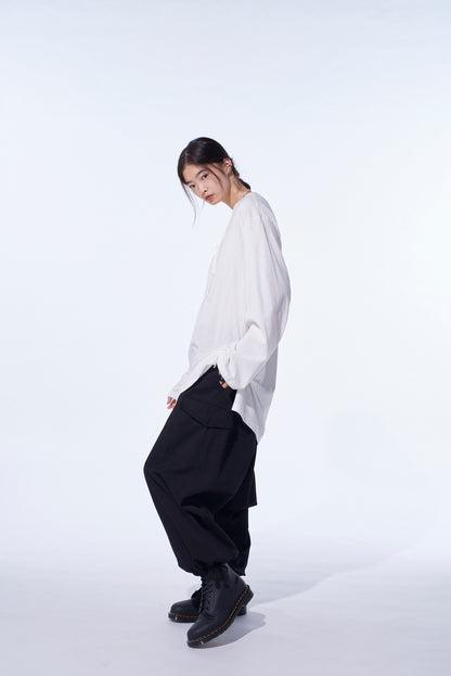 COTTON TWILL WIDE SAROUEL PANTS