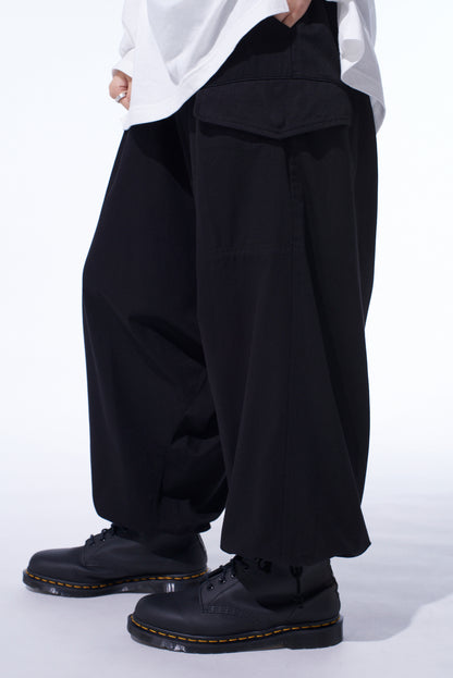 COTTON TWILL WIDE SAROUEL PANTS