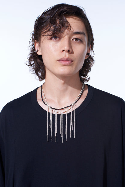 ONYX AND BRASS TASSEL LAYERED NECKLACE