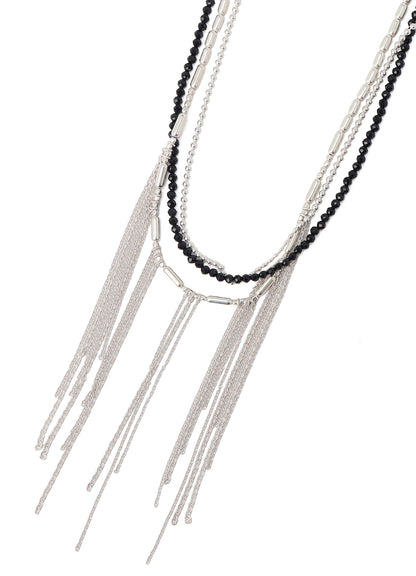 ONYX AND BRASS TASSEL LAYERED NECKLACE
