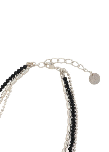 ONYX AND BRASS TASSEL LAYERED NECKLACE