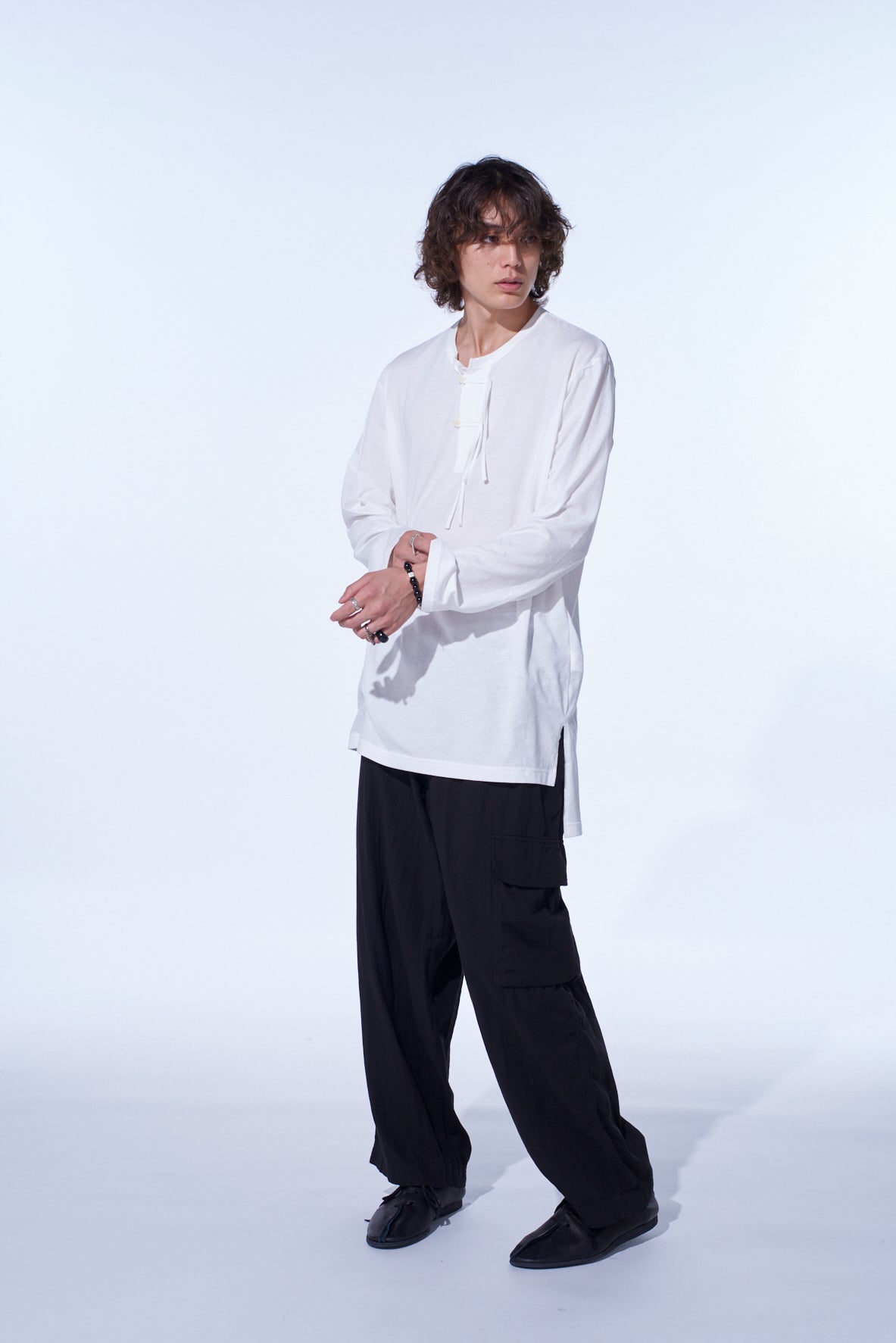 BLUE TIGER'S EYE+SMOKY QUARTZ BRASS BRACELET