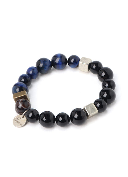 BLUE TIGER'S EYE+SMOKY QUARTZ BRASS BRACELET