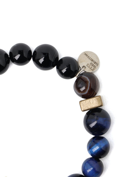 BLUE TIGER'S EYE+SMOKY QUARTZ BRASS BRACELET