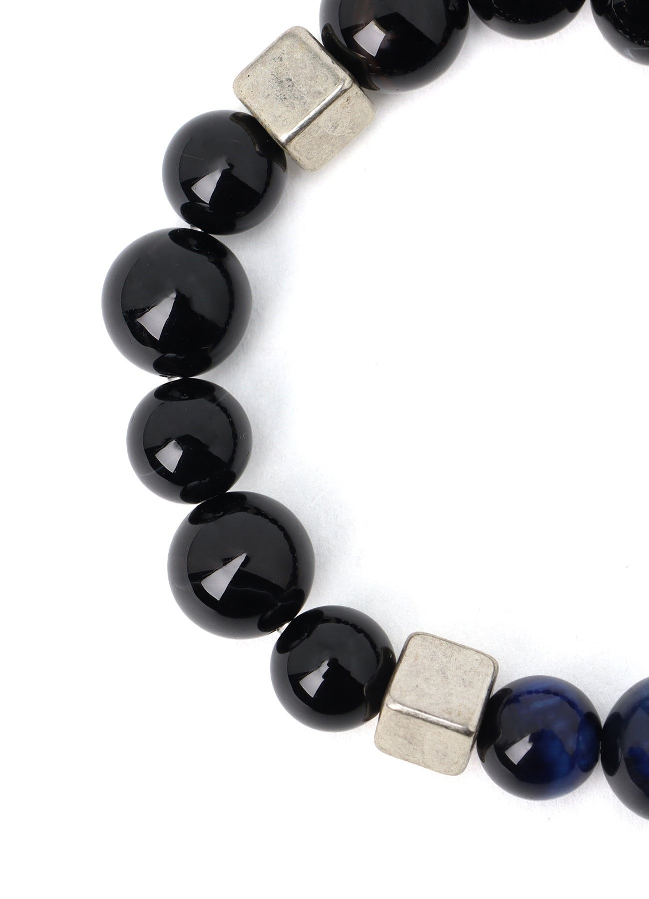 BLUE TIGER'S EYE+SMOKY QUARTZ BRASS BRACELET