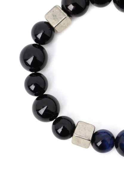 BLUE TIGER'S EYE+SMOKY QUARTZ BRASS BRACELET