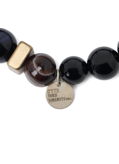 BLUE TIGER'S EYE+SMOKY QUARTZ BRASS BRACELET