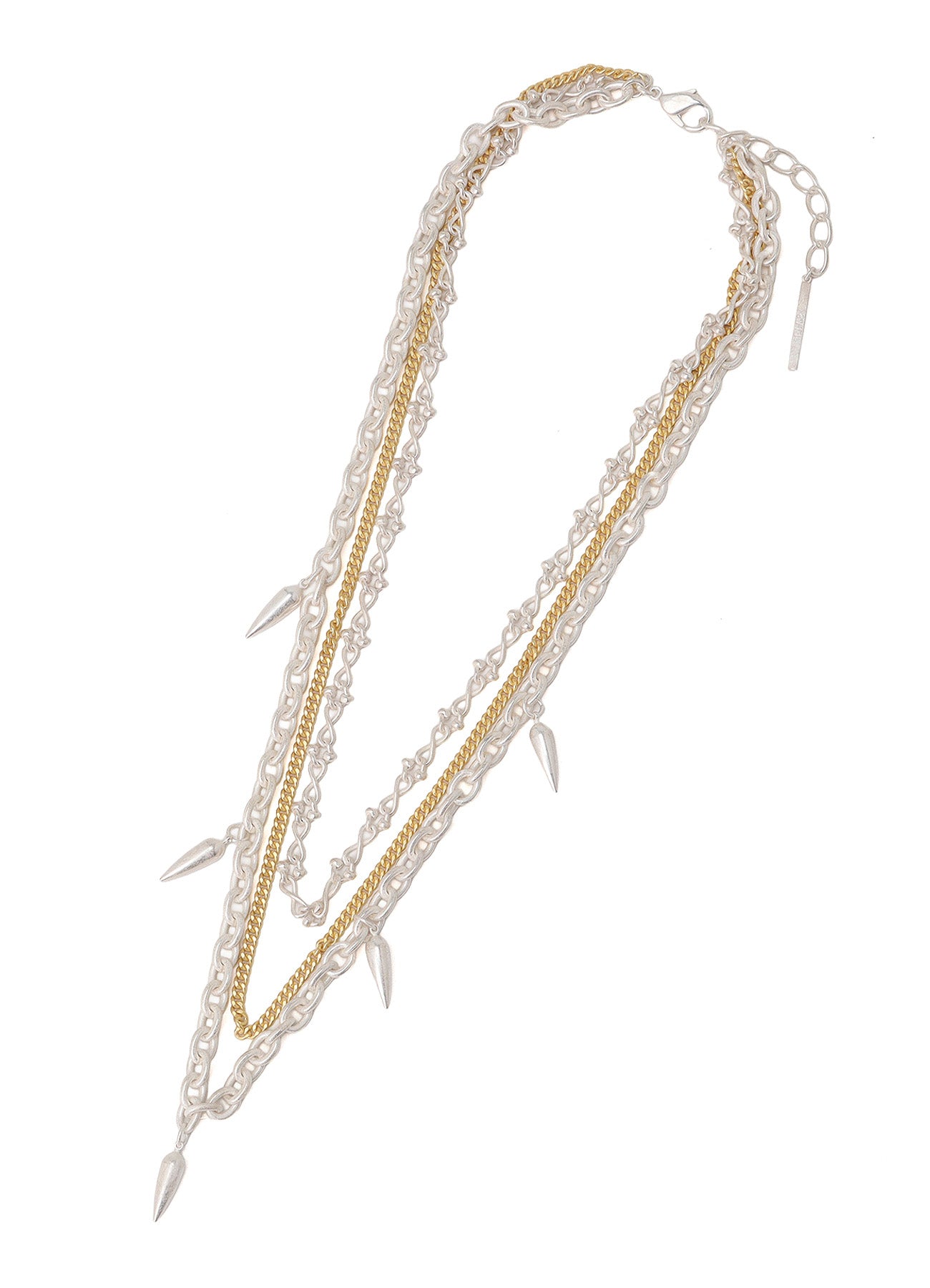 STUDS CONTRASTED TRIPLE CHAIN NECKLACE