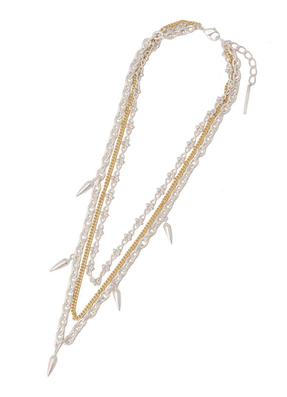 STUDS CONTRASTED TRIPLE CHAIN NECKLACE