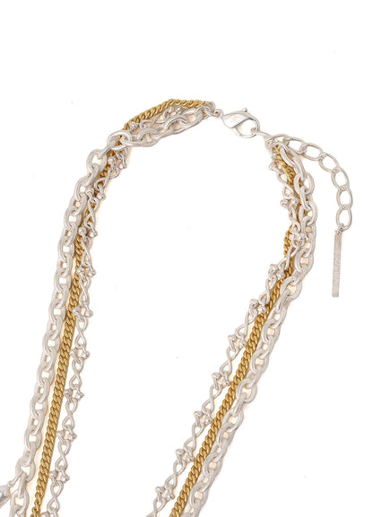 STUDS CONTRASTED TRIPLE CHAIN NECKLACE