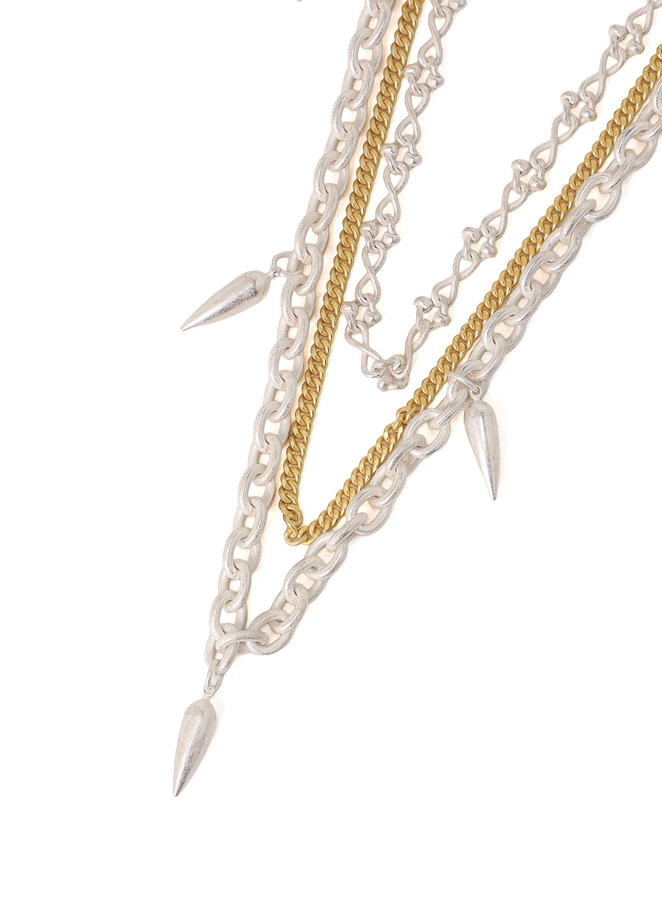 STUDS CONTRASTED TRIPLE CHAIN NECKLACE