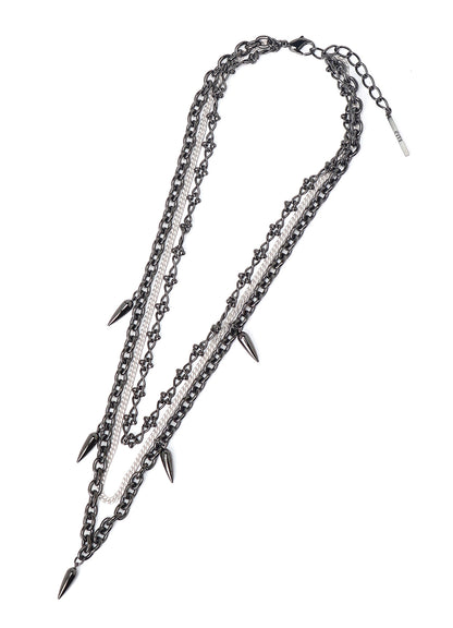 STUDS CONTRASTED TRIPLE CHAIN NECKLACE
