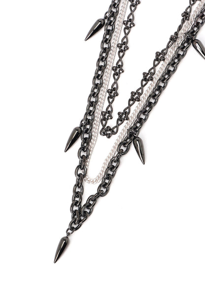 STUDS CONTRASTED TRIPLE CHAIN NECKLACE