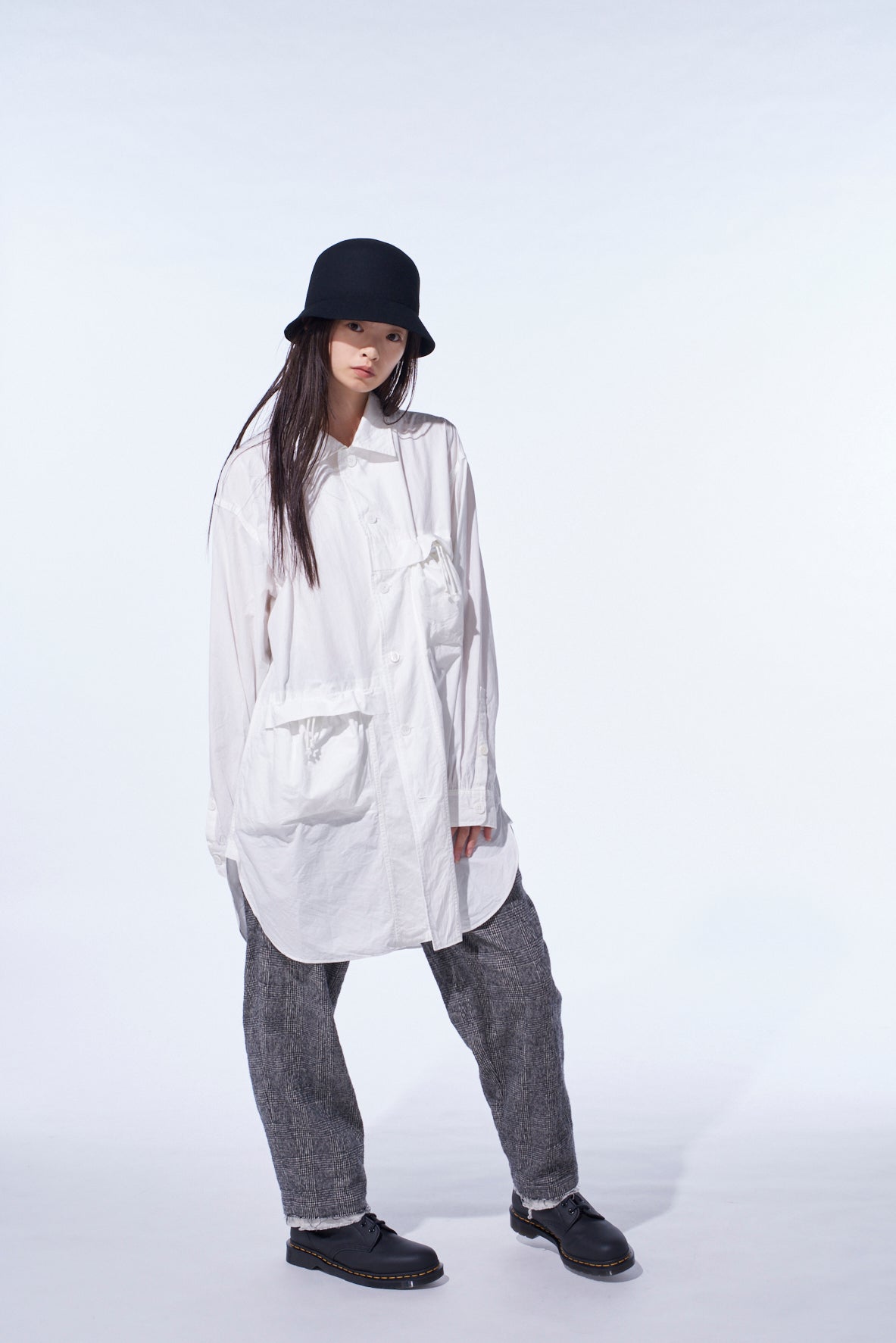 COTTON LINEN DRAWSTRING POCKET SHIRT
