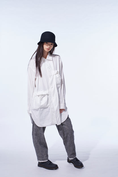 COTTON LINEN DRAWSTRING POCKET SHIRT