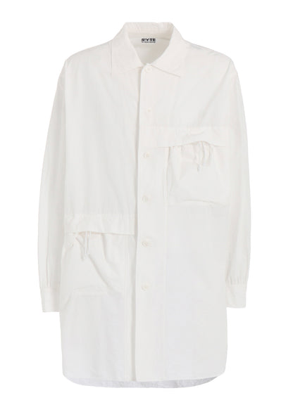 COTTON LINEN DRAWSTRING POCKET SHIRT