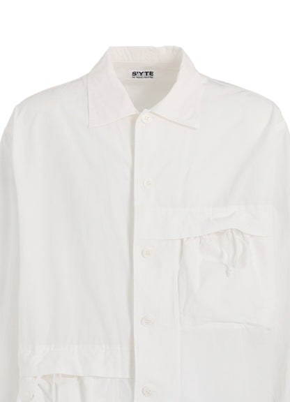 COTTON LINEN DRAWSTRING POCKET SHIRT