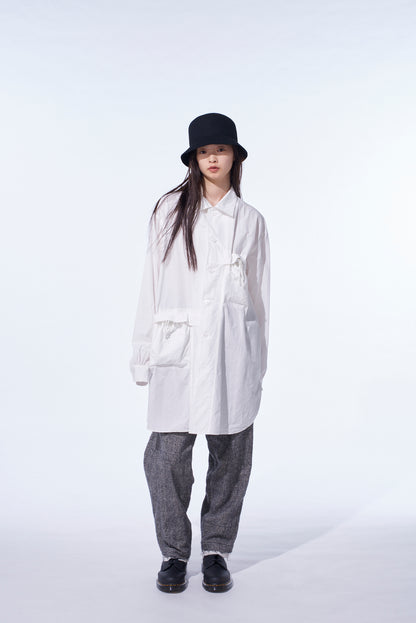 COTTON LINEN DRAWSTRING POCKET SHIRT
