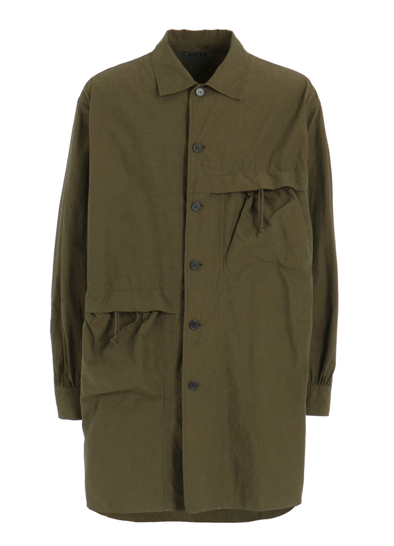 COTTON LINEN DRAWSTRING POCKET SHIRT