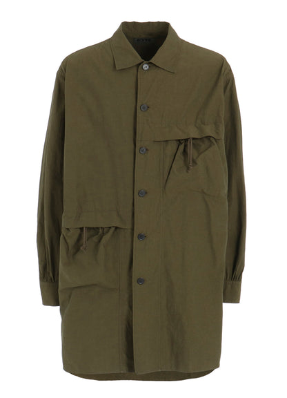 COTTON LINEN DRAWSTRING POCKET SHIRT