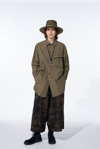 COTTON LINEN DRAWSTRING POCKET SHIRT