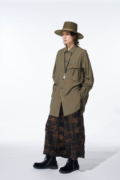 COTTON LINEN DRAWSTRING POCKET SHIRT