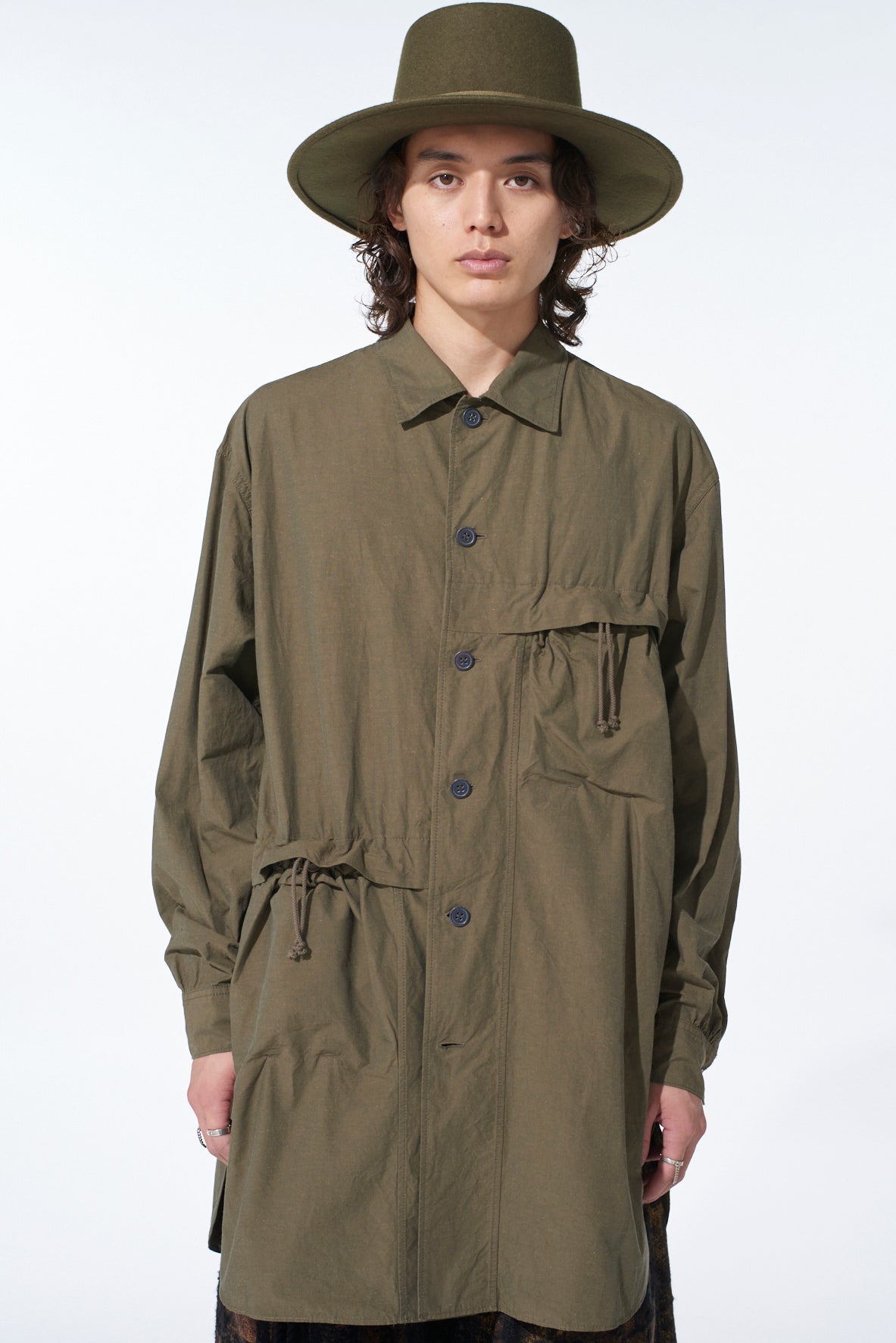 COTTON LINEN DRAWSTRING POCKET SHIRT