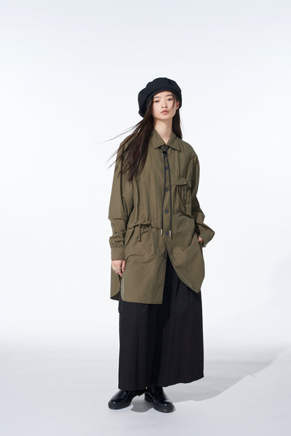 COTTON LINEN DRAWSTRING POCKET SHIRT