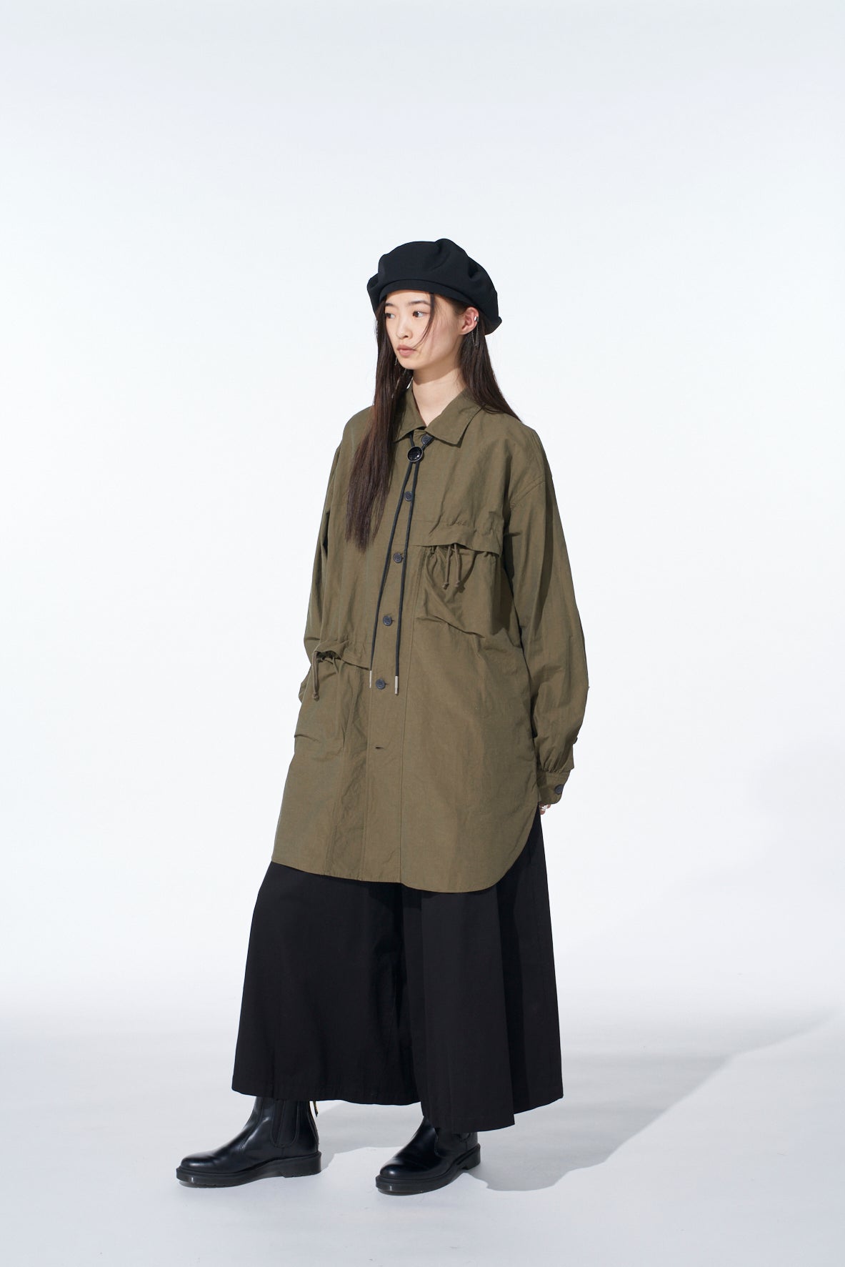 COTTON LINEN DRAWSTRING POCKET SHIRT