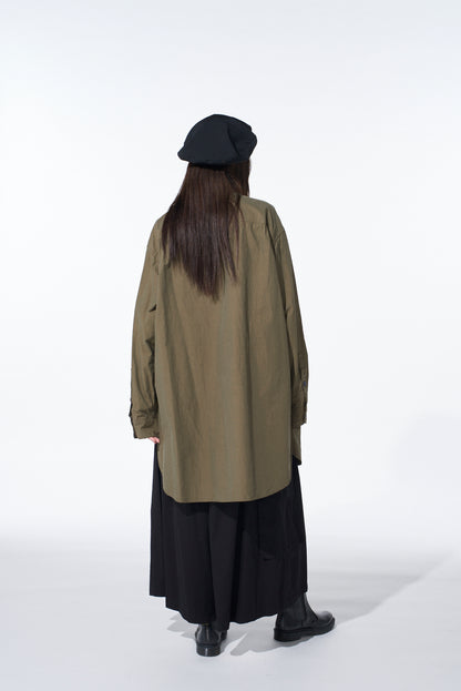 COTTON LINEN DRAWSTRING POCKET SHIRT